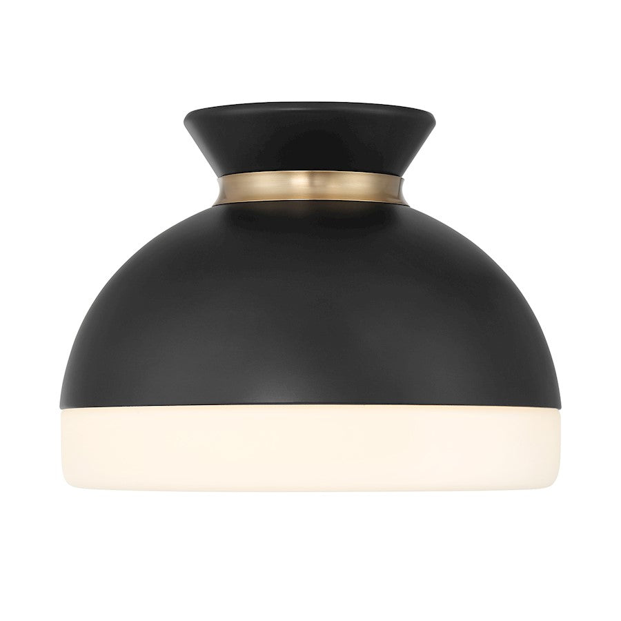 Crystorama Gidget 1 Light Flush Mount, Black/Gold/Etched Opal