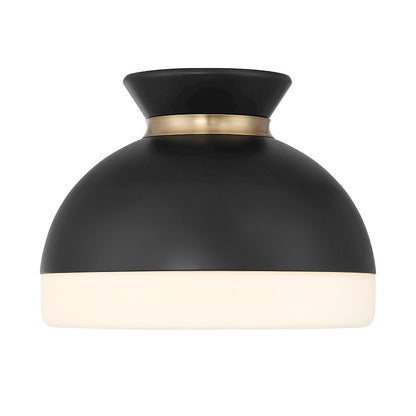 Crystorama Gidget 1 Light Flush Mount, Black/Gold/Etched Opal