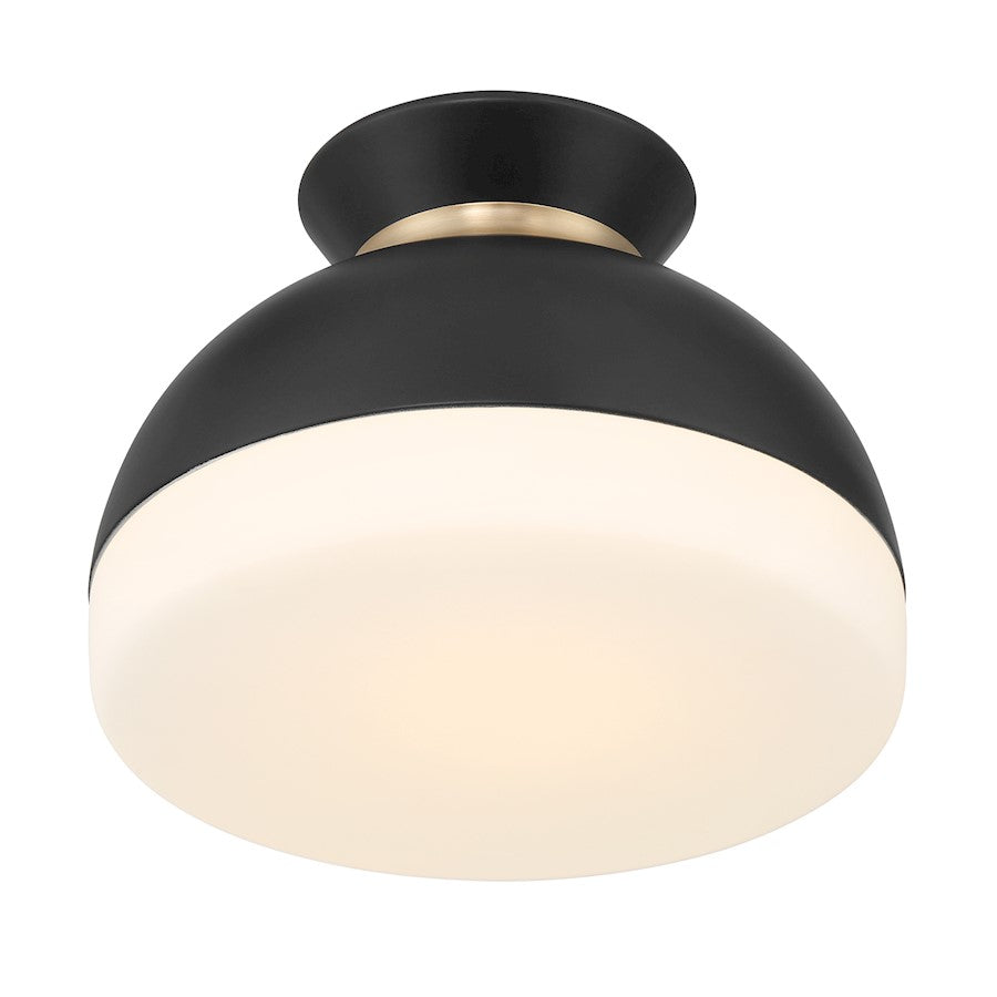 Crystorama Gidget 1 Light Flush Mount, Black/Gold/Etched Opal