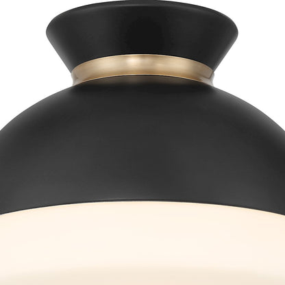 Crystorama Gidget 1 Light Flush Mount, Black/Gold/Etched Opal