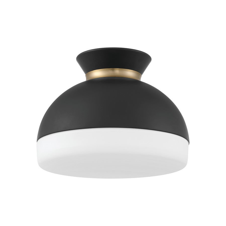 Crystorama Gidget 2Lt 15" Flush Mount, Black/Gold/Etched Opal