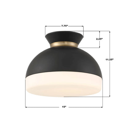 Crystorama Gidget 2Lt 15" Flush Mount, Black/Gold/Etched Opal