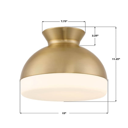 Crystorama Gidget 2Lt 15" Flush Mount, Vibrant Gold/Etched Opal