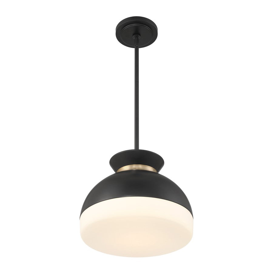 Crystorama Gidget 2Lt 15" Mini Pendant, Black/Gold/Etched Opal