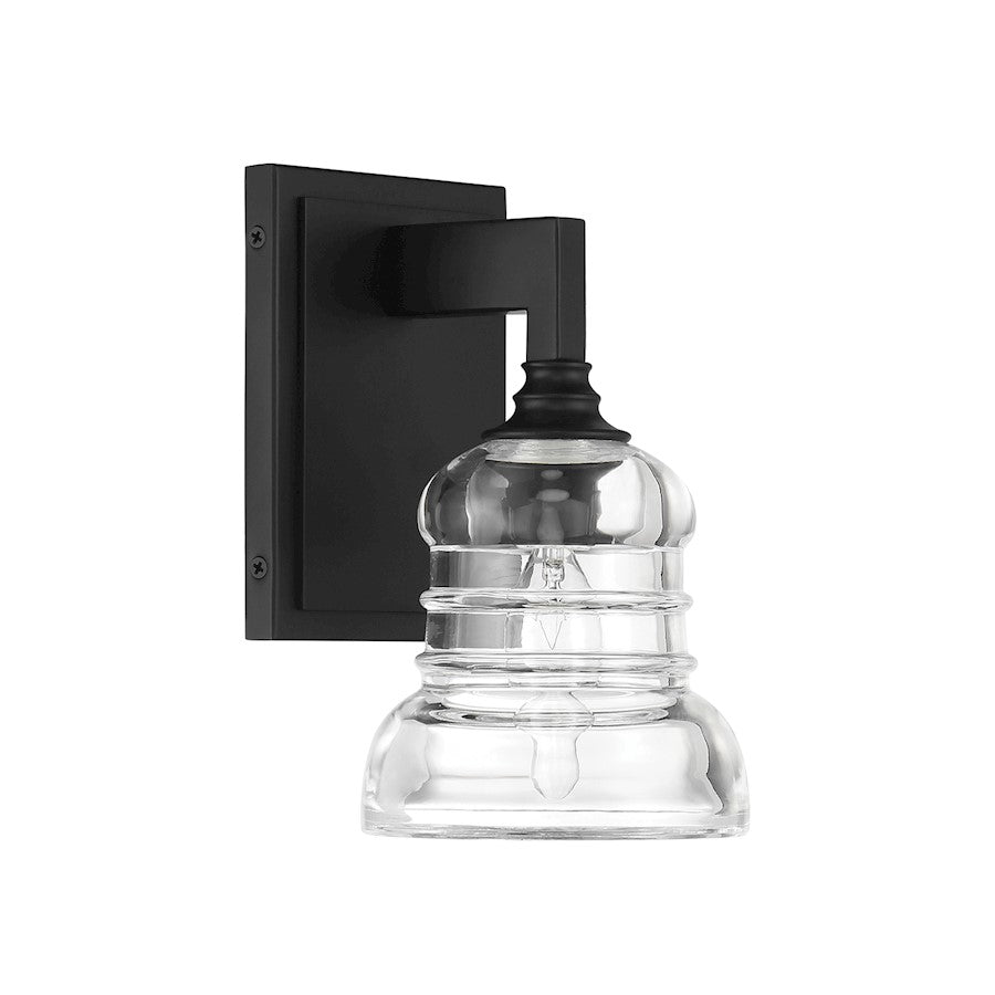 Crystorama Gregory 1 Light Sconce, Matte Black/Clear