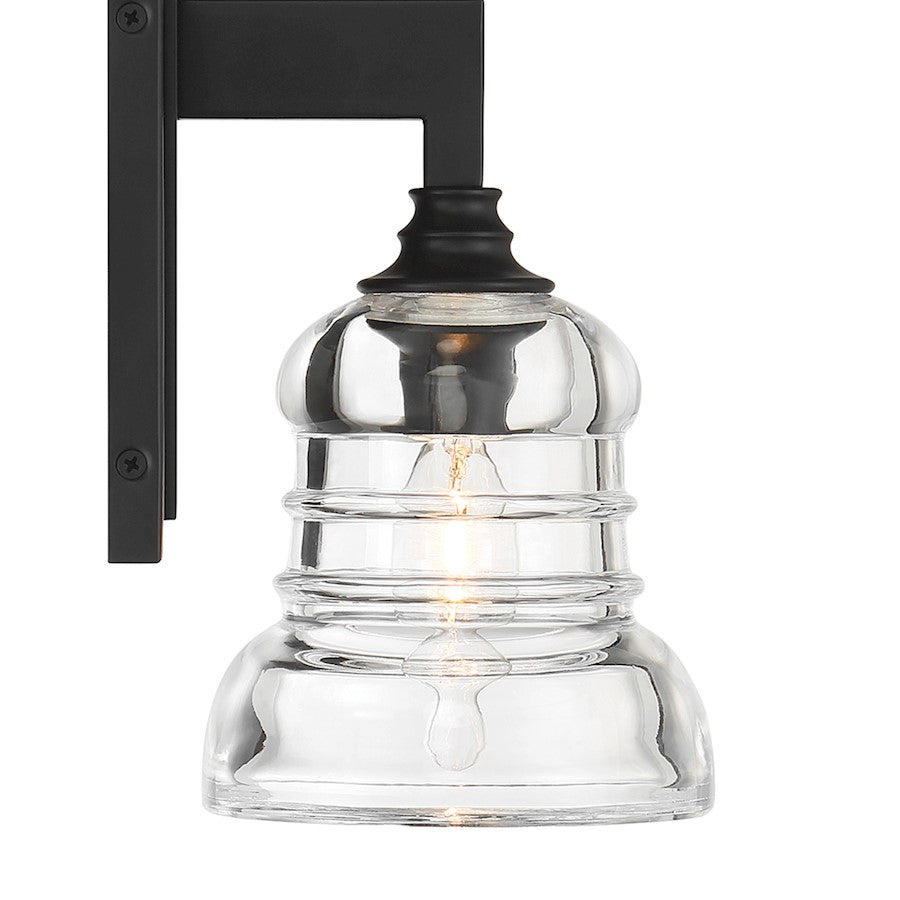 Crystorama Gregory 1 Light Sconce, Matte Black/Clear