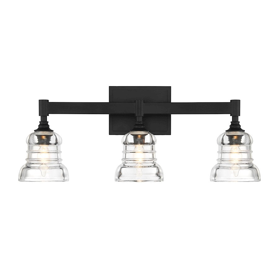 Crystorama Gregory 3 Light Bath Light, Matte Black/Clear - GRG-1043-MK