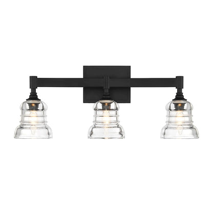 Crystorama Gregory 3 Light Bath Light, Matte Black/Clear - GRG-1043-MK
