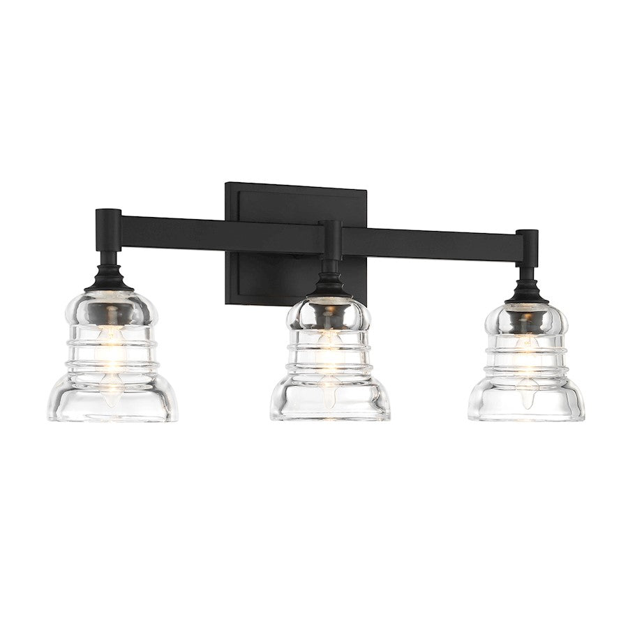 Crystorama Gregory 3 Light Bath Light, Matte Black/Clear