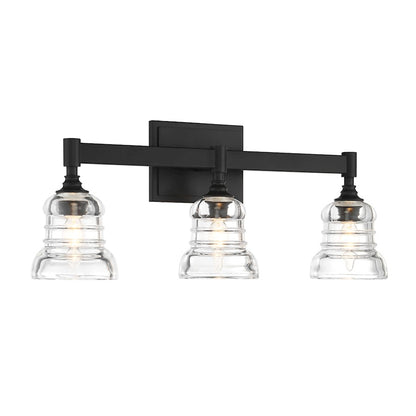 Crystorama Gregory 3 Light Bath Light, Matte Black/Clear