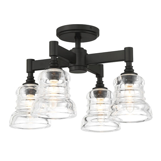 Crystorama Gregory 4 Light Semi Flush Mount, Matte Black/Clear - GRG-1045-MK