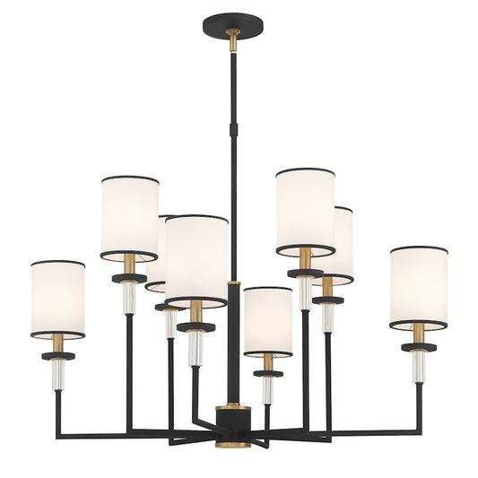 Crystorama Hatfield 8 Light Chandelier, Black Forged/Gold/White - HAT-478-BF-VG