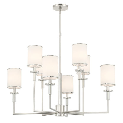 Crystorama Hatfield 8 Light Chandelier, Polished Nickel/White - HAT-478-PN