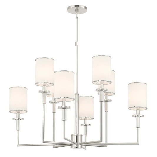 Crystorama Hatfield 8 Light Chandelier, Polished Nickel/White - HAT-478-PN
