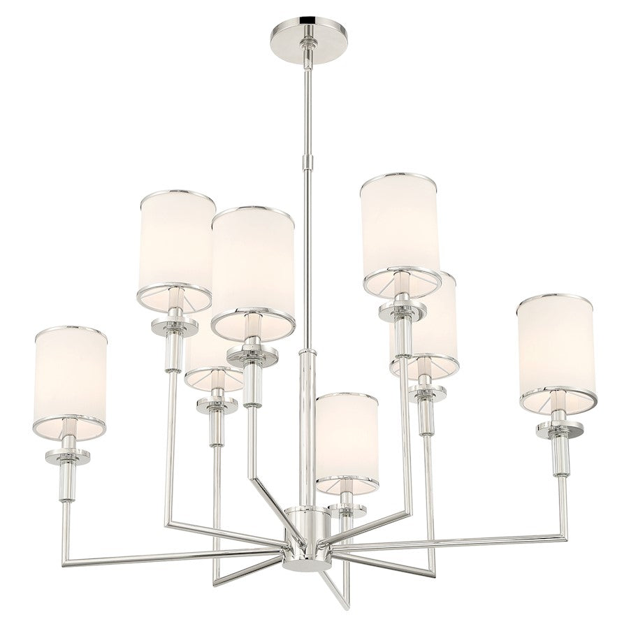 Crystorama Hatfield 8 Light Chandelier, Polished Nickel/White