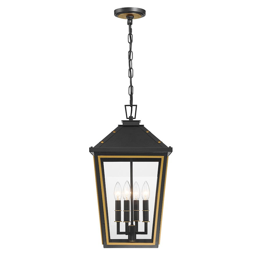 Crystorama Hawkins 4 Light Outdoor Pendant, Black/Textured Gold