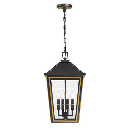 Crystorama Hawkins 4 Light Outdoor Pendant, Black/Textured Gold