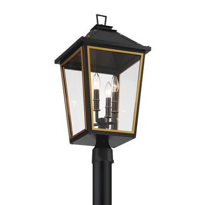 Crystorama Hawkins 4 Light Outdoor Post, Black/Textured Gold