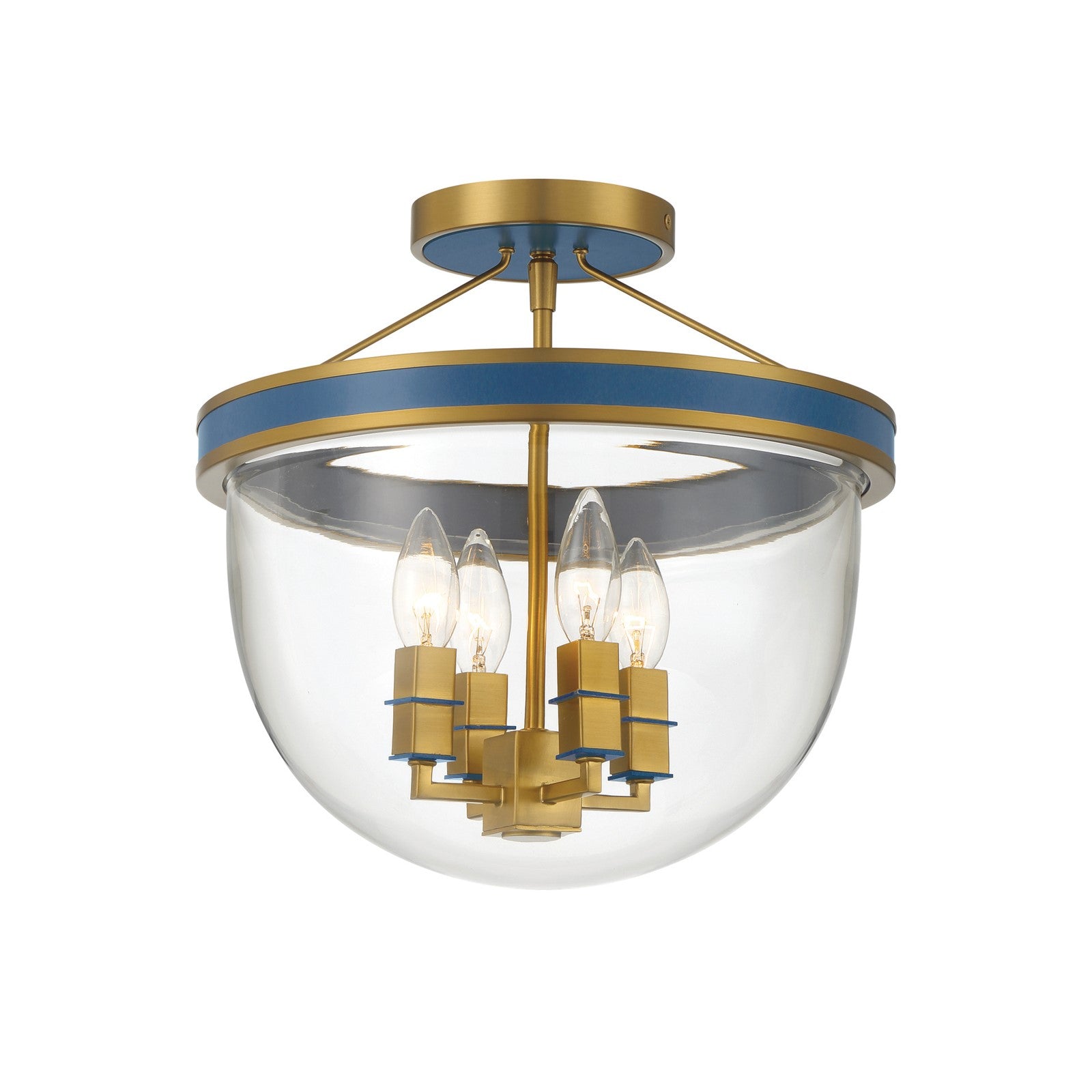 Crystorama Herrick 13in 4-Light Semi-Flush Mount | Contemporary Luxe Gold and Navy Steel with Clear Glass | Entryway & Hallway Ceiling Light | Model HRK-2500-LG-NY