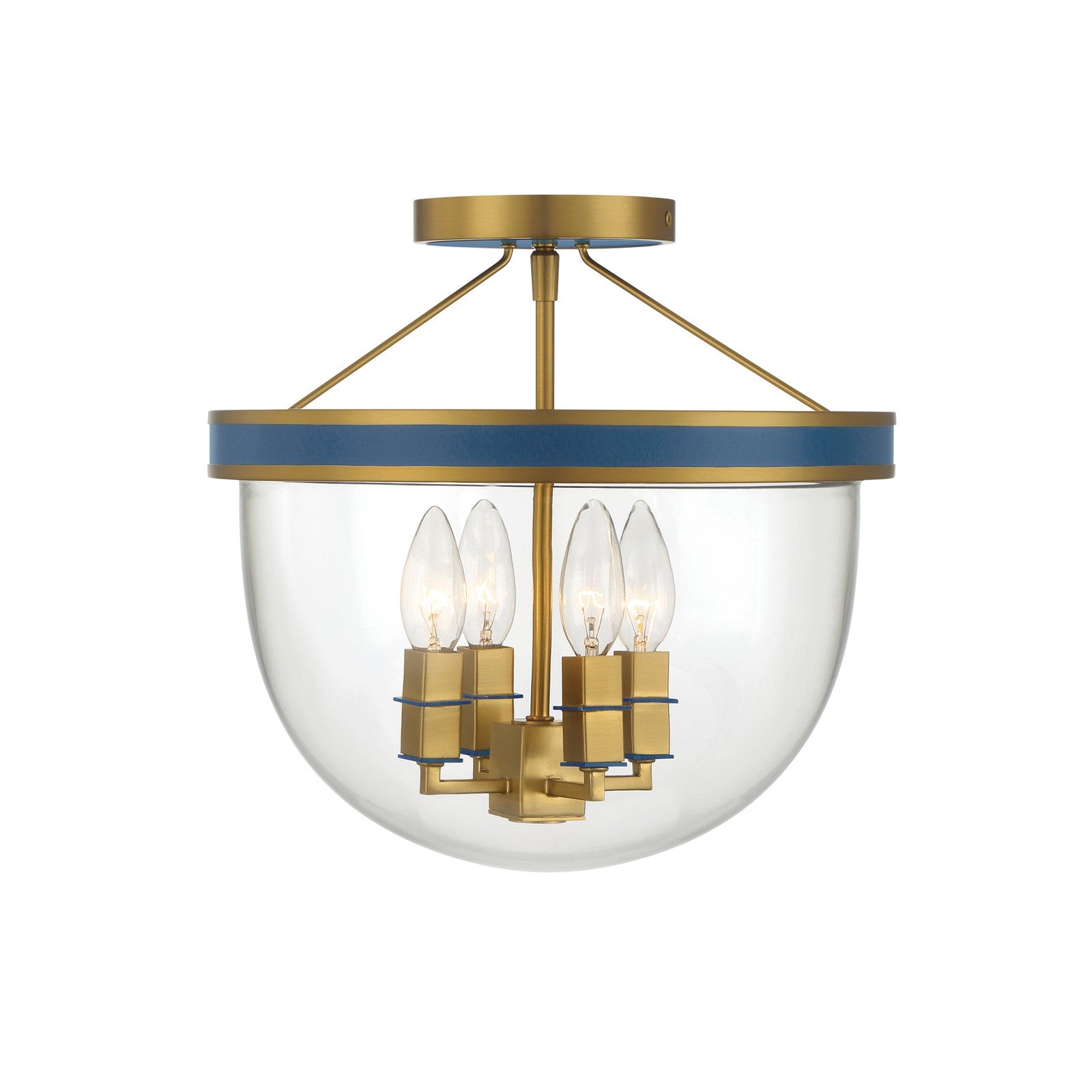 Crystorama Herrick 13in 4-Light Semi-Flush Mount | Contemporary Luxe Gold and Navy Steel with Clear Glass | Entryway & Hallway Ceiling Light | Model HRK-2500-LG-NY