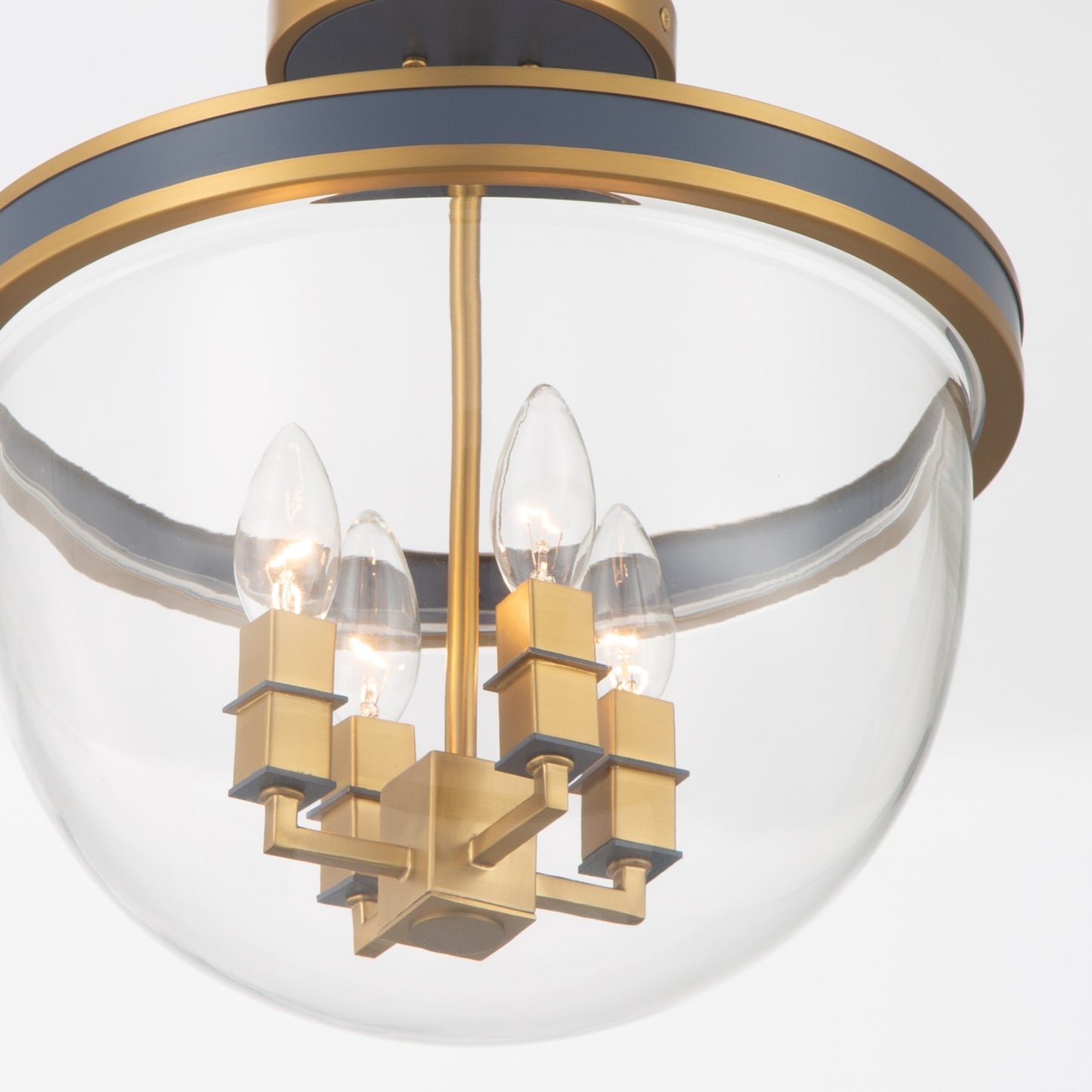 Crystorama Herrick 13in 4-Light Semi-Flush Mount | Contemporary Luxe Gold and Navy Steel with Clear Glass | Entryway & Hallway Ceiling Light | Model HRK-2500-LG-NY