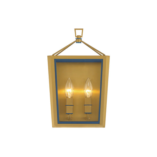Crystorama Herrick 7.75in 2-Light Wall Sconce | Contemporary Luxe Gold and Navy Steel with Clear Glass | Bathroom & Hallway Accent Light | Model HRK-2501-LG-NY