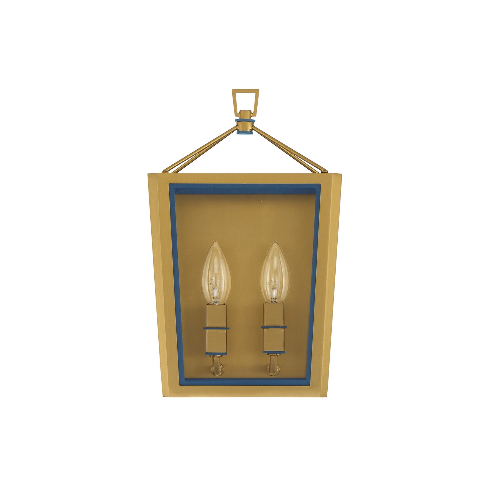 Crystorama Herrick 7.75in 2-Light Wall Sconce | Contemporary Luxe Gold and Navy Steel with Clear Glass | Bathroom & Hallway Accent Light | Model HRK-2501-LG-NY