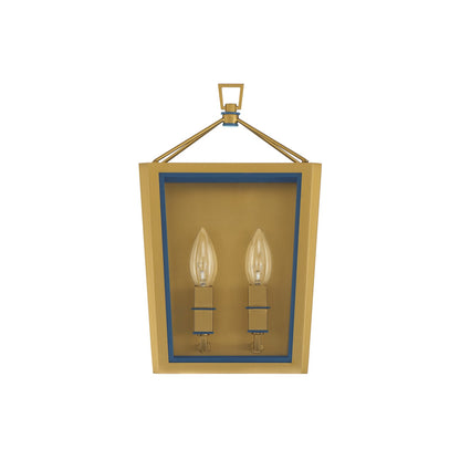 Crystorama Herrick 7.75in 2-Light Wall Sconce | Contemporary Luxe Gold and Navy Steel with Clear Glass | Bathroom & Hallway Accent Light | Model HRK-2501-LG-NY