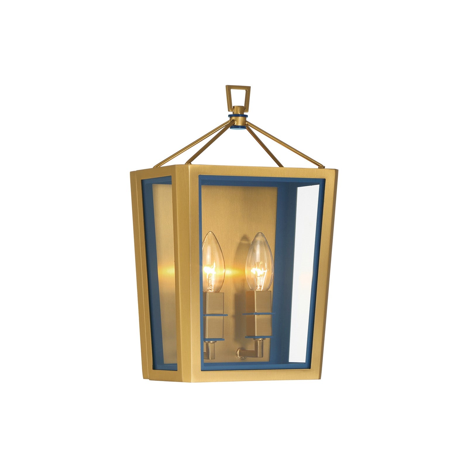 Crystorama Herrick 7.75in 2-Light Wall Sconce | Contemporary Luxe Gold and Navy Steel with Clear Glass | Bathroom & Hallway Accent Light | Model HRK-2501-LG-NY