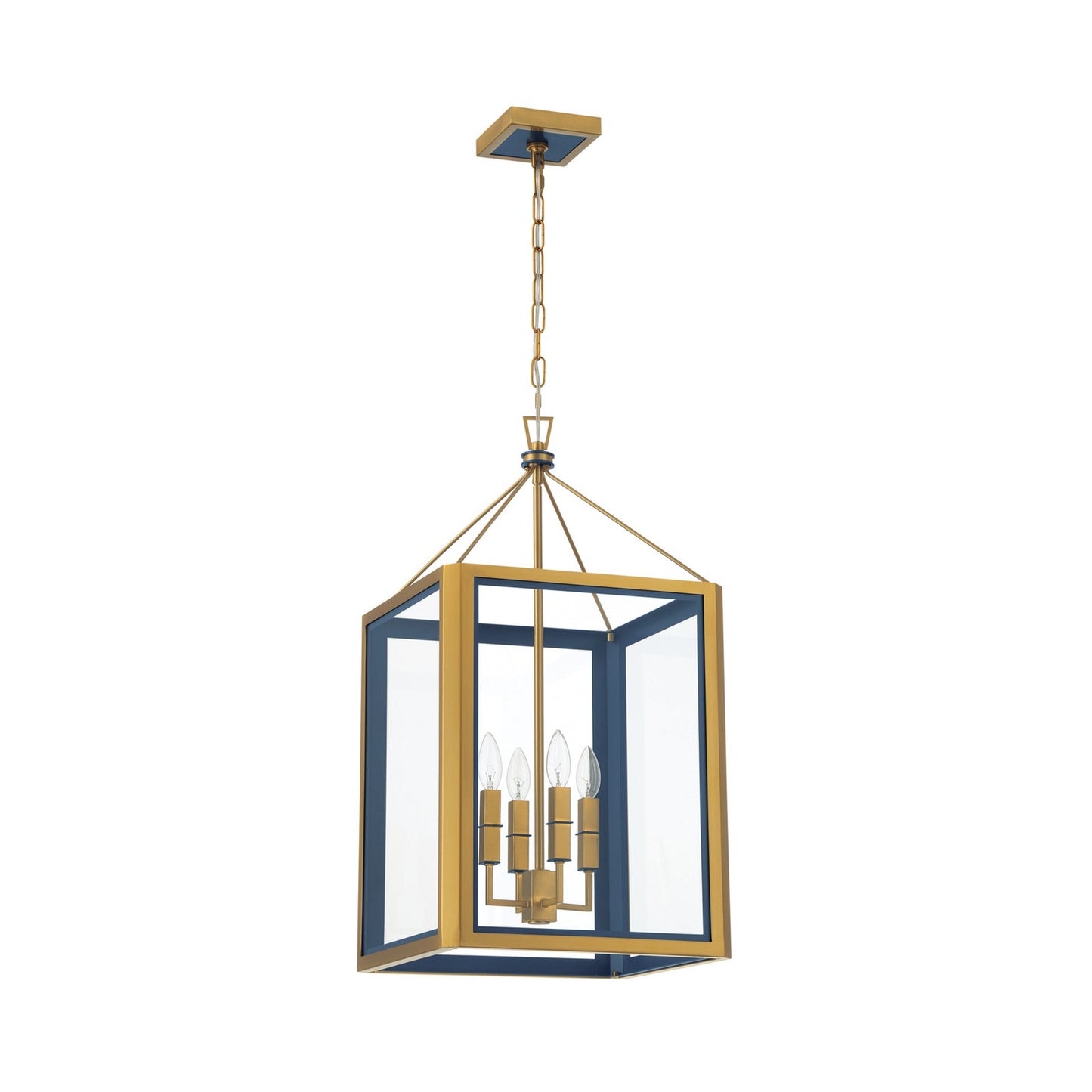 Crystorama Herrick 15in 4-Light Chandelier | Contemporary Luxe Gold and Navy Steel with Clear Glass | Kitchen Island & Dining Room Pendant | Model HRK-2505-LG-NY