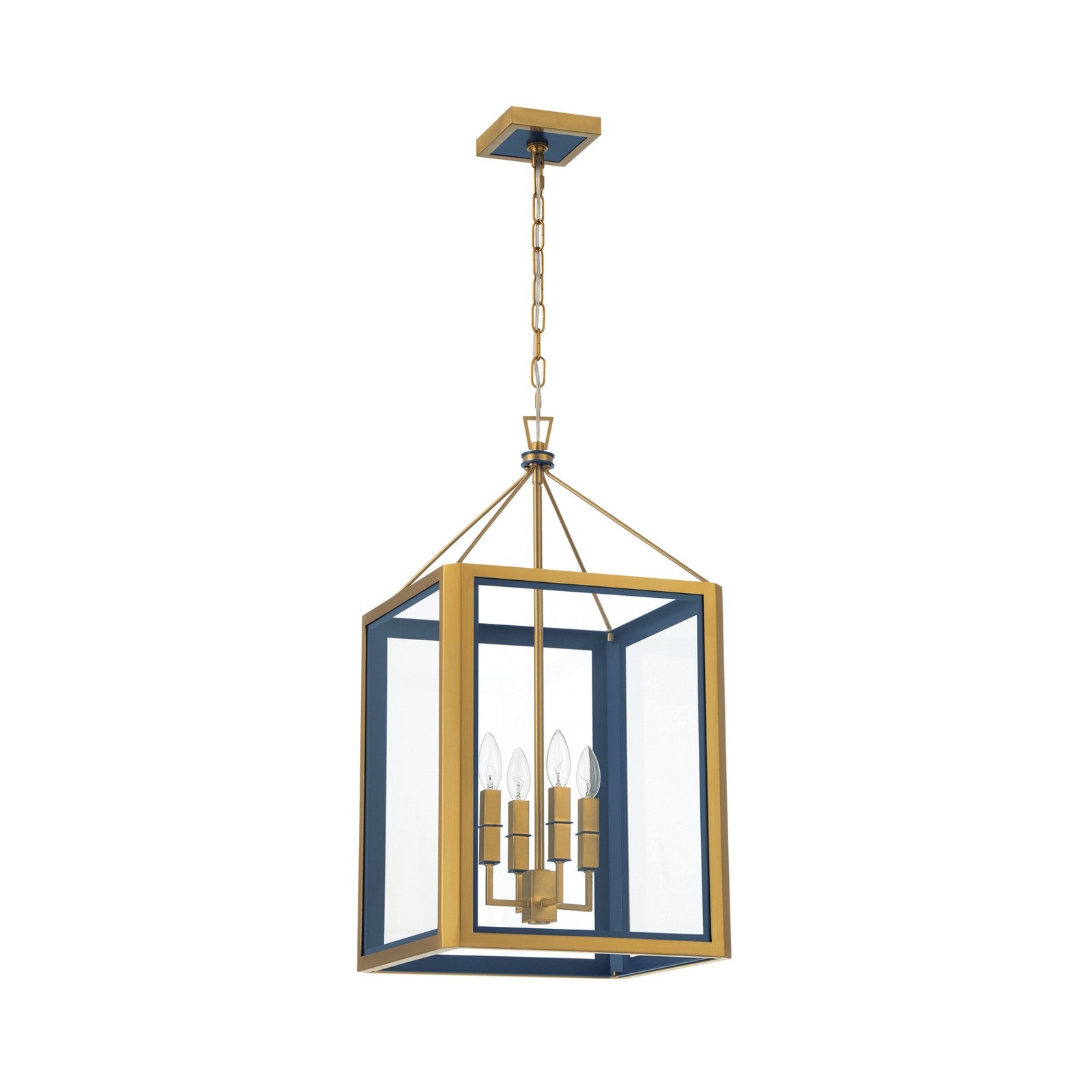 Crystorama Herrick 15in 4-Light Chandelier | Contemporary Luxe Gold and Navy Steel with Clear Glass | Kitchen Island & Dining Room Pendant | Model HRK-2505-LG-NY