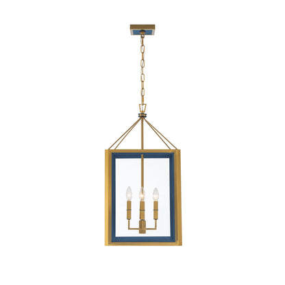 Crystorama Herrick 15in 4-Light Chandelier | Contemporary Luxe Gold and Navy Steel with Clear Glass | Kitchen Island & Dining Room Pendant | Model HRK-2505-LG-NY