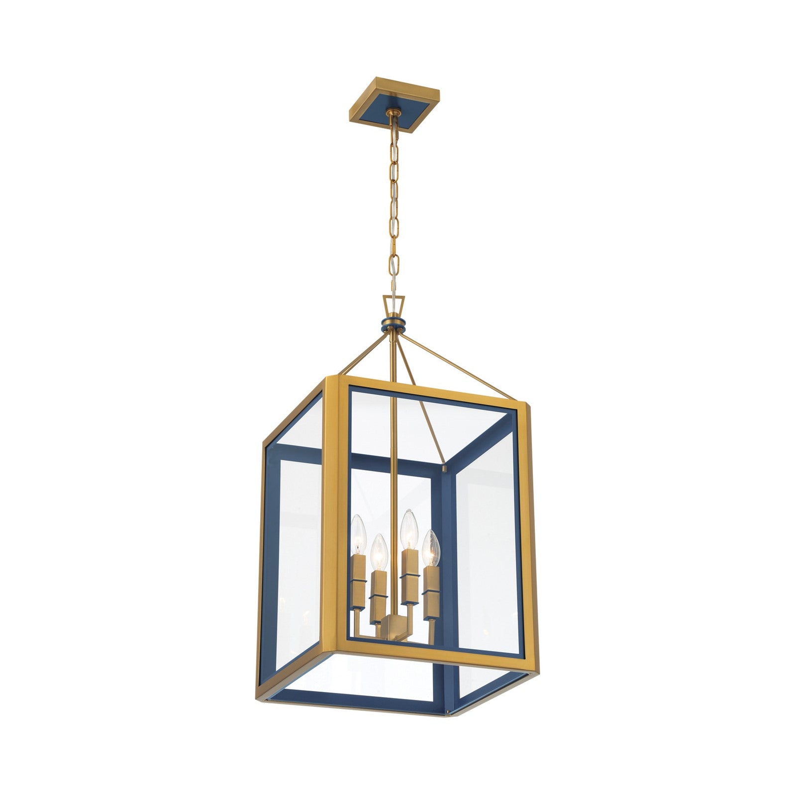 Crystorama Herrick 15in 4-Light Chandelier | Contemporary Luxe Gold and Navy Steel with Clear Glass | Kitchen Island & Dining Room Pendant | Model HRK-2505-LG-NY