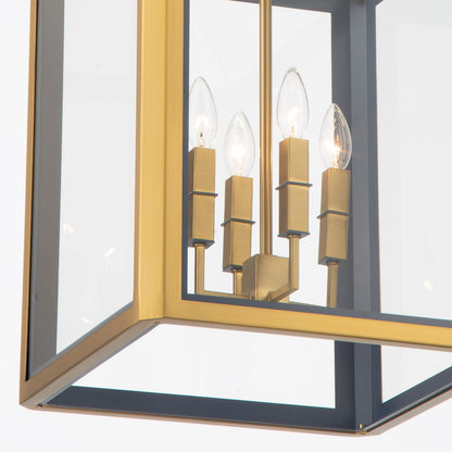 Crystorama Herrick 15in 4-Light Chandelier | Contemporary Luxe Gold and Navy Steel with Clear Glass | Kitchen Island & Dining Room Pendant | Model HRK-2505-LG-NY