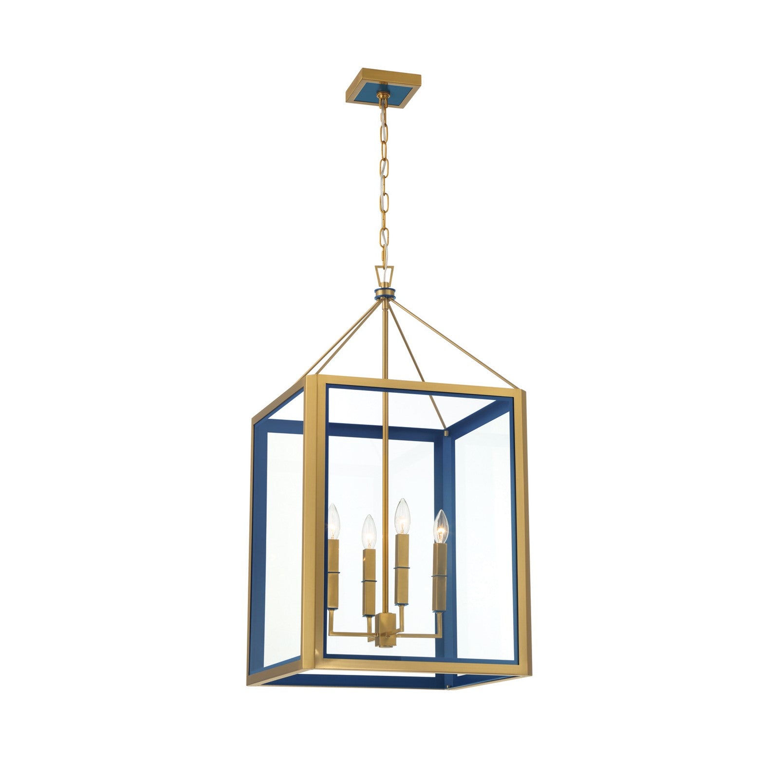 Crystorama Herrick 18in 4-Light Chandelier | Contemporary Luxe Gold and Navy Steel with Clear Glass | Kitchen Island & Dining Room Pendant | Model HRK-2508-LG-NY