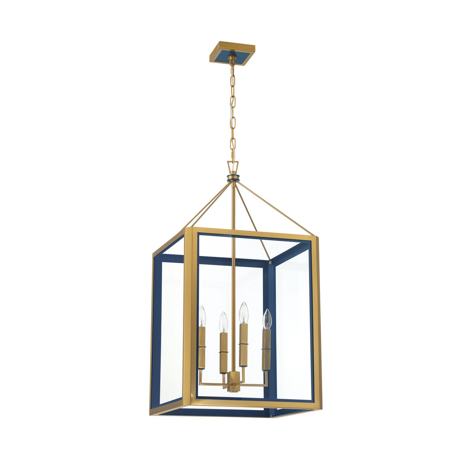 Crystorama Herrick 18in 4-Light Chandelier | Contemporary Luxe Gold and Navy Steel with Clear Glass | Kitchen Island & Dining Room Pendant | Model HRK-2508-LG-NY