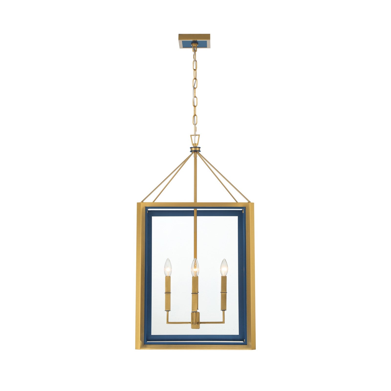 Crystorama Herrick 18in 4-Light Chandelier | Contemporary Luxe Gold and Navy Steel with Clear Glass | Kitchen Island & Dining Room Pendant | Model HRK-2508-LG-NY