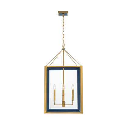 Crystorama Herrick 18in 4-Light Chandelier | Contemporary Luxe Gold and Navy Steel with Clear Glass | Kitchen Island & Dining Room Pendant | Model HRK-2508-LG-NY