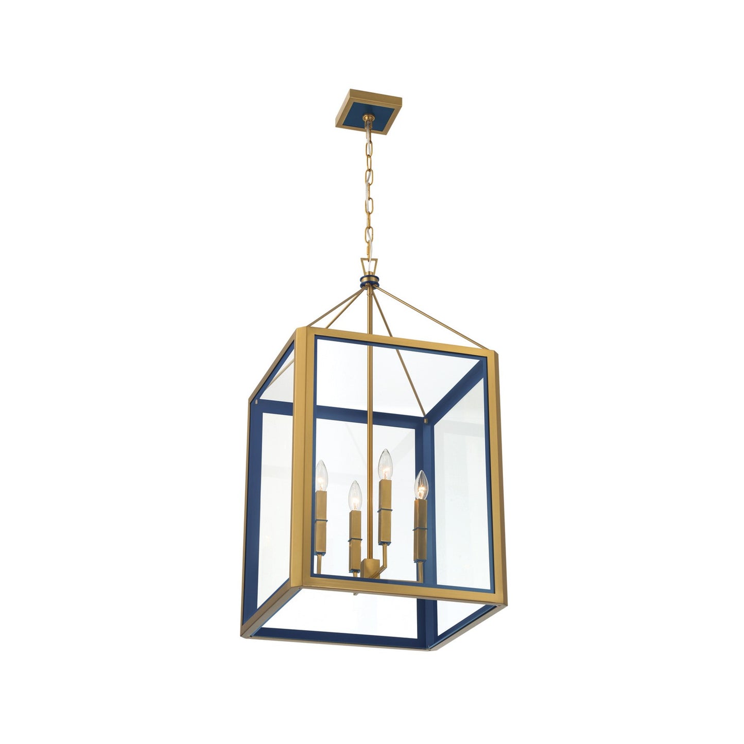 Crystorama Herrick 18in 4-Light Chandelier | Contemporary Luxe Gold and Navy Steel with Clear Glass | Kitchen Island & Dining Room Pendant | Model HRK-2508-LG-NY