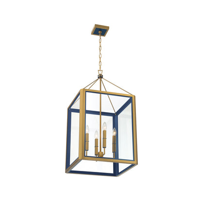 Crystorama Herrick 18in 4-Light Chandelier | Contemporary Luxe Gold and Navy Steel with Clear Glass | Kitchen Island & Dining Room Pendant | Model HRK-2508-LG-NY