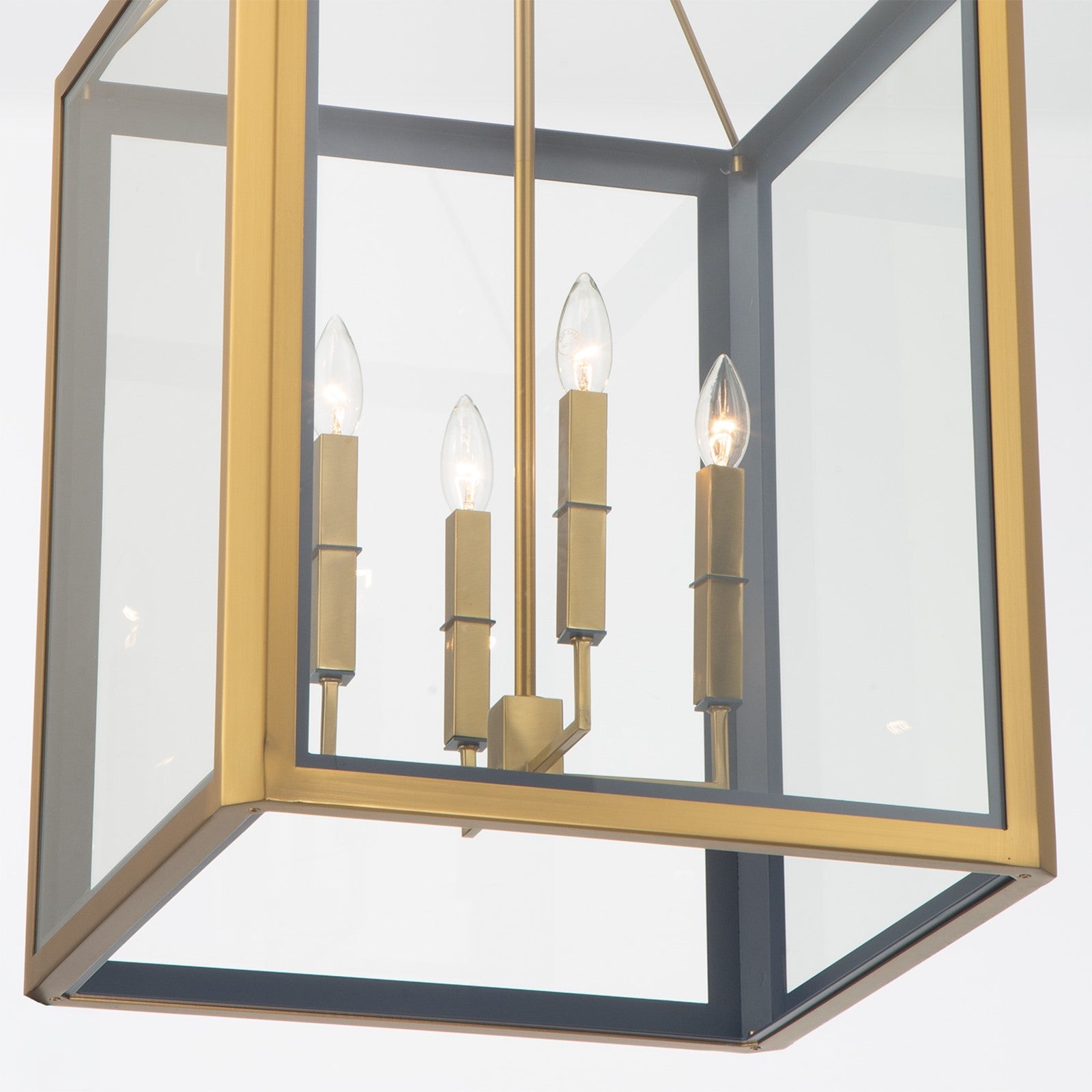 Crystorama Herrick 18in 4-Light Chandelier | Contemporary Luxe Gold and Navy Steel with Clear Glass | Kitchen Island & Dining Room Pendant | Model HRK-2508-LG-NY