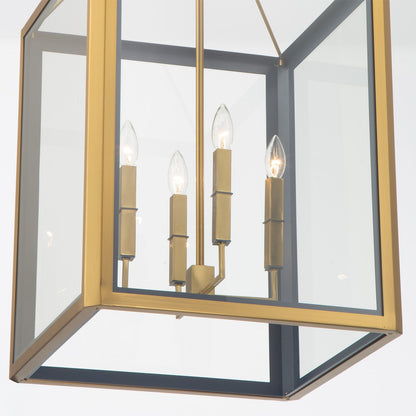 Crystorama Herrick 18in 4-Light Chandelier | Contemporary Luxe Gold and Navy Steel with Clear Glass | Kitchen Island & Dining Room Pendant | Model HRK-2508-LG-NY