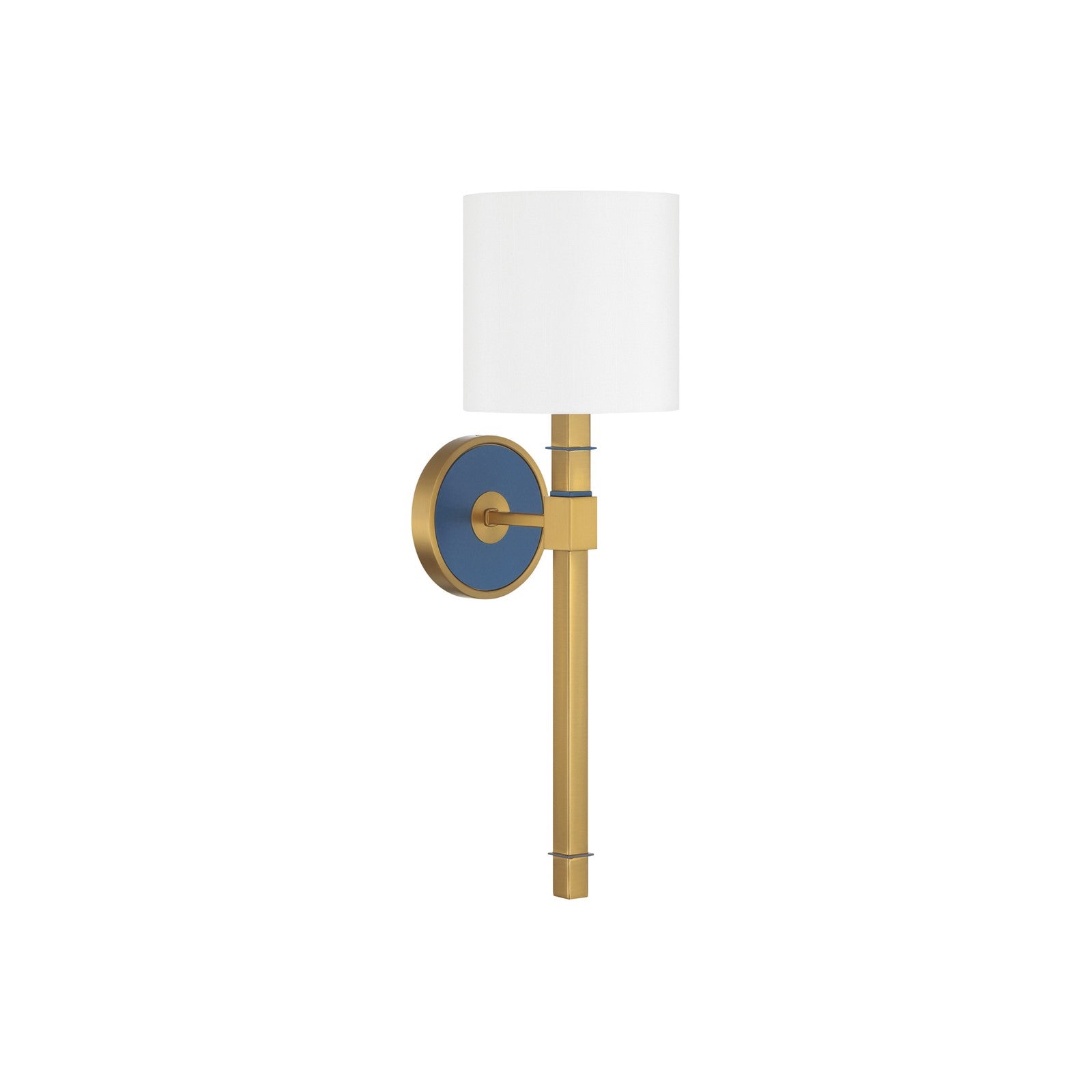 Crystorama Herrick 6.25in 1-Light Wall Sconce | Contemporary Luxe Gold and Navy Steel with White Fabric Shade | Bedroom & Hallway Accent | Model HRK-2511-LG-NY