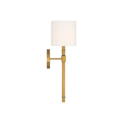 Crystorama Herrick 6.25in 1-Light Wall Sconce | Contemporary Luxe Gold and Navy Steel with White Fabric Shade | Bedroom & Hallway Accent | Model HRK-2511-LG-NY