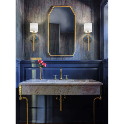 Crystorama Herrick 6.25in 1-Light Wall Sconce | Contemporary Luxe Gold and Navy Steel with White Fabric Shade | Bedroom & Hallway Accent | Model HRK-2511-LG-NY