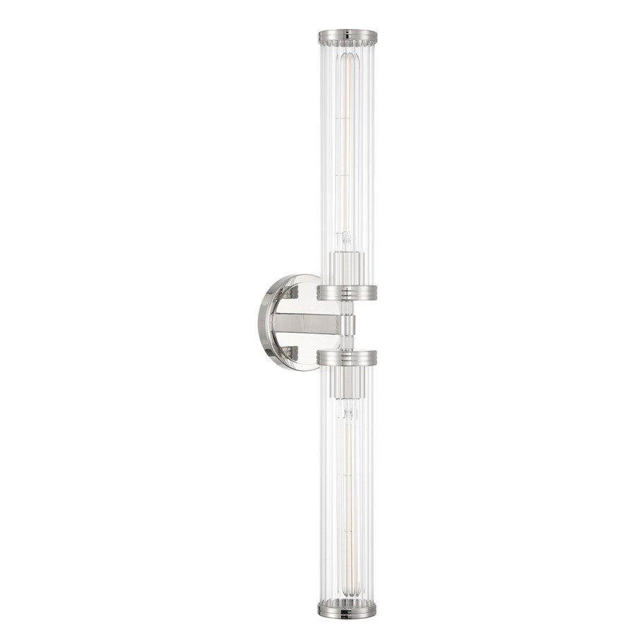 Crystorama Jarvis 2 Light 29" Sconce, Polished Nickel/Clear