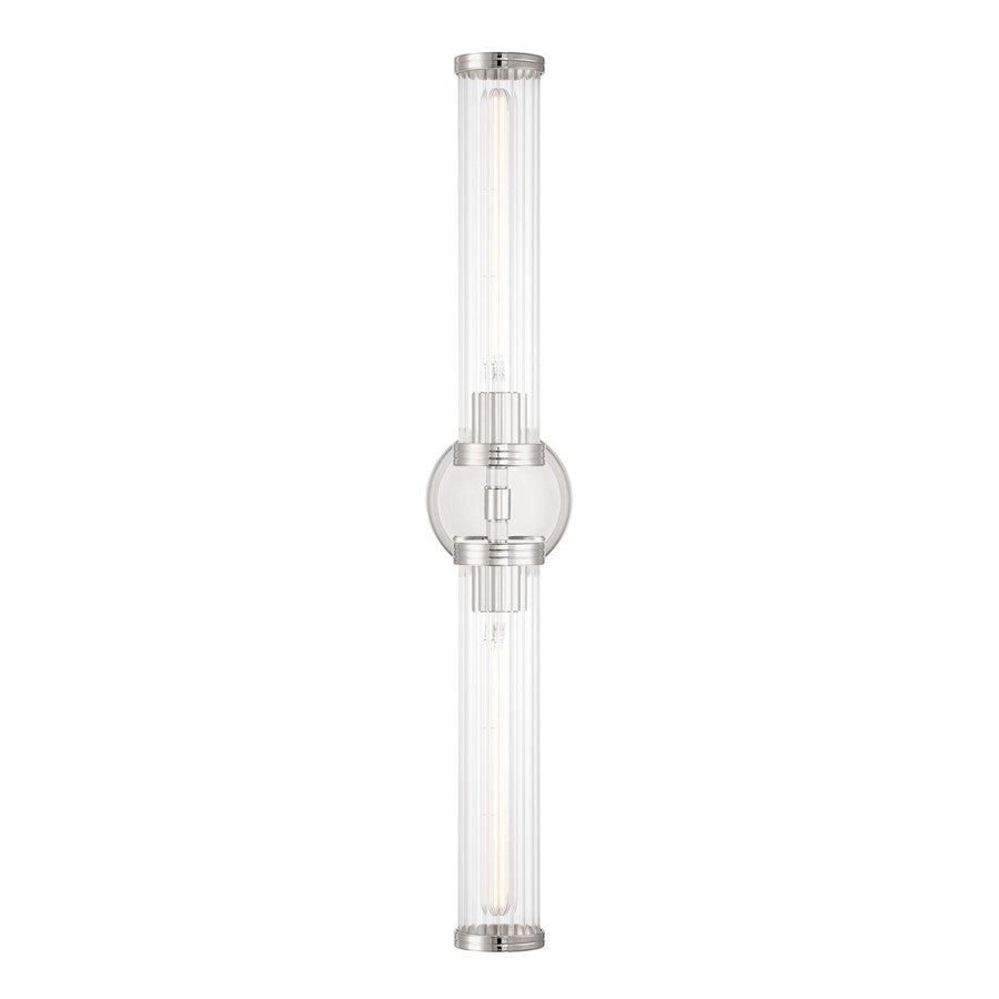 Crystorama Jarvis 2 Light 29" Sconce, Polished Nickel/Clear
