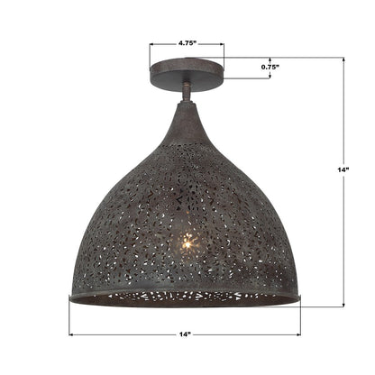 Crystorama Jasmine 1Lt 14" Semi Flush Mount, Bronze