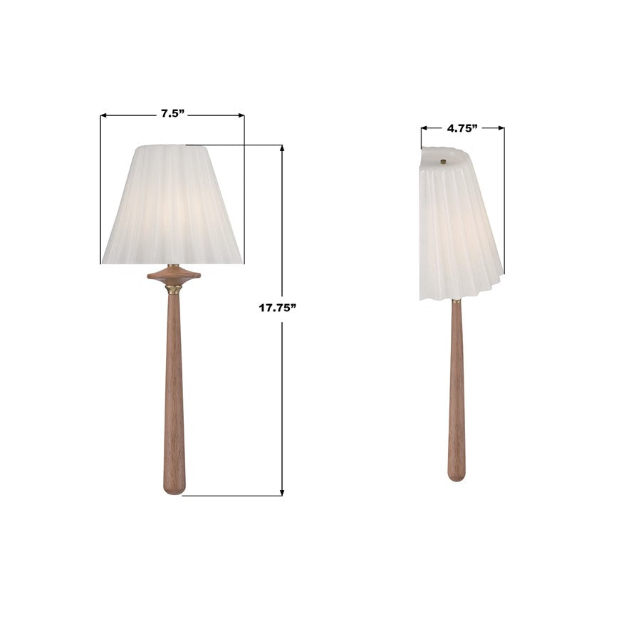 Crystorama Jules 1 Light 7.5" Sconce, Aged Brass/Wood/White