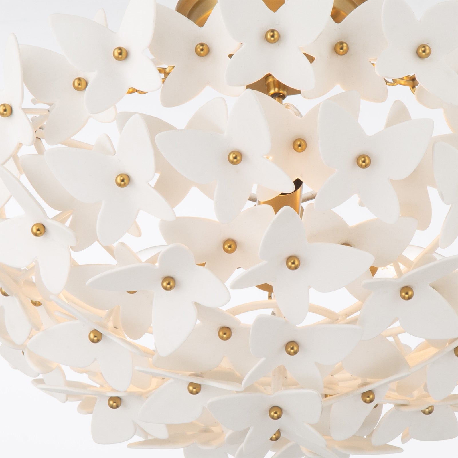 Crystorama Killian 17.25in 3-Light Semi-Flush Mount | Coastal Luxe Gold Steel and White Ceramic Butterfly | Bedroom & Bathroom Ceiling Light | Model KLN-5200-LG